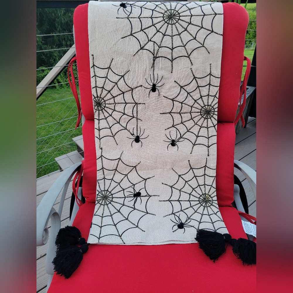 Rachel Zoe Spider Web Halloween Table Runner with Tassels